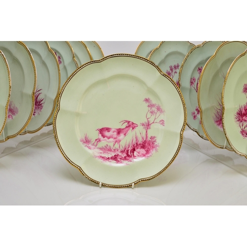 181 - An unusual Coalport dessert service, circa 1860 comprising twelve plates, two low comports and one t... 