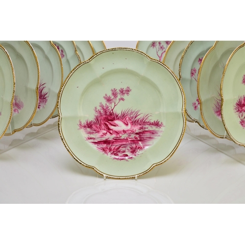 181 - An unusual Coalport dessert service, circa 1860 comprising twelve plates, two low comports and one t... 