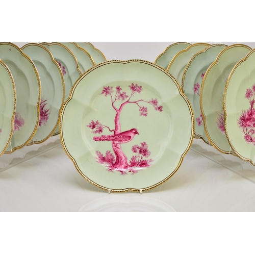 181 - An unusual Coalport dessert service, circa 1860 comprising twelve plates, two low comports and one t... 