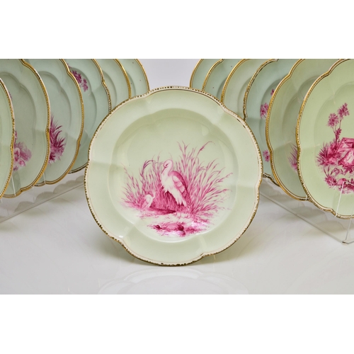 181 - An unusual Coalport dessert service, circa 1860 comprising twelve plates, two low comports and one t... 