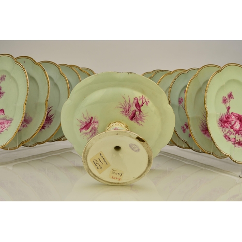 181 - An unusual Coalport dessert service, circa 1860 comprising twelve plates, two low comports and one t... 