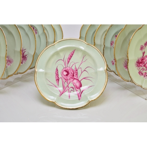 181 - An unusual Coalport dessert service, circa 1860 comprising twelve plates, two low comports and one t... 