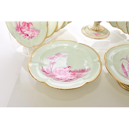 181 - An unusual Coalport dessert service, circa 1860 comprising twelve plates, two low comports and one t... 