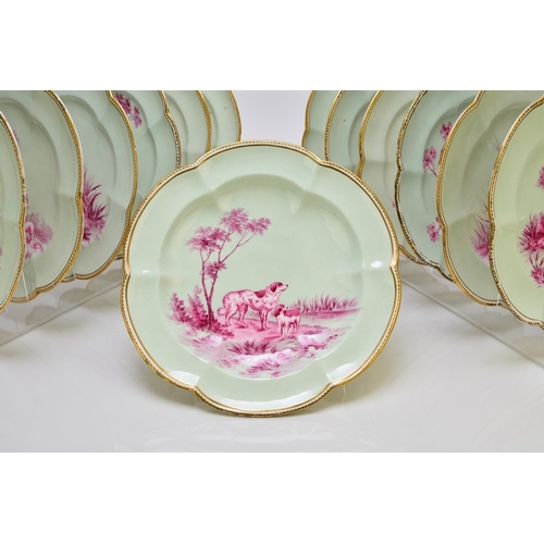 181 - An unusual Coalport dessert service, circa 1860 comprising twelve plates, two low comports and one t... 