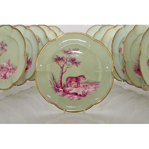 181 - An unusual Coalport dessert service, circa 1860 comprising twelve plates, two low comports and one t... 