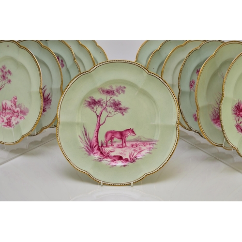 181 - An unusual Coalport dessert service, circa 1860 comprising twelve plates, two low comports and one t... 