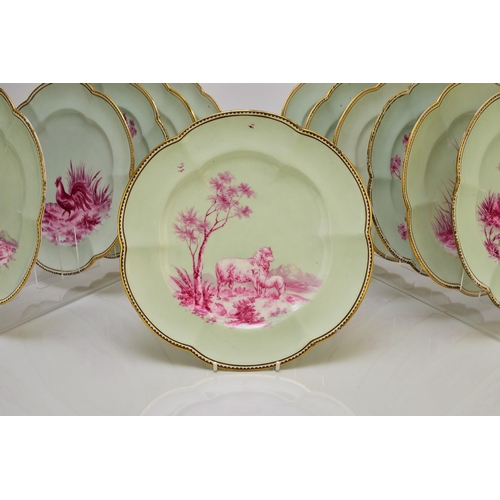 181 - An unusual Coalport dessert service, circa 1860 comprising twelve plates, two low comports and one t... 