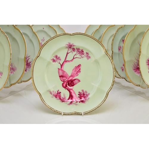 181 - An unusual Coalport dessert service, circa 1860 comprising twelve plates, two low comports and one t... 