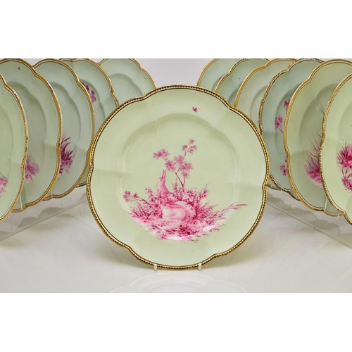 181 - An unusual Coalport dessert service, circa 1860 comprising twelve plates, two low comports and one t... 