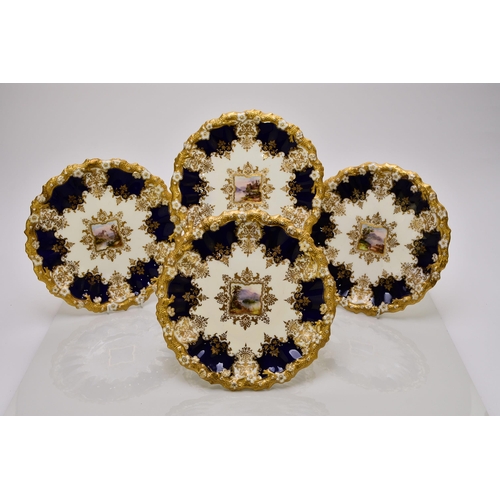 183 - A Coalport dessert service, circa 1891-1919 of wavy, circular form, each individually painted with a... 