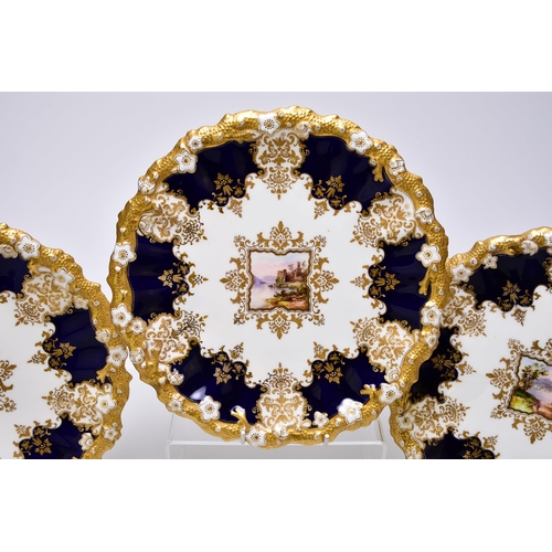 183 - A Coalport dessert service, circa 1891-1919 of wavy, circular form, each individually painted with a... 