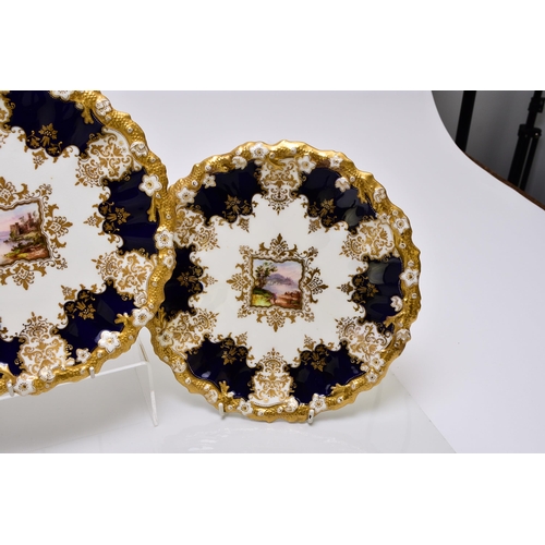 183 - A Coalport dessert service, circa 1891-1919 of wavy, circular form, each individually painted with a... 