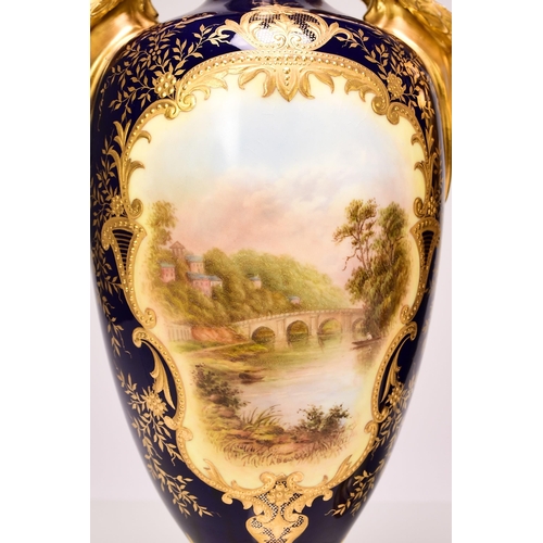 184 - A pair of Coalport landscape vases, circa 1900-1910 decorated with named views of Kingston Bridge an... 