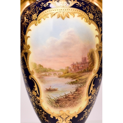 184 - A pair of Coalport landscape vases, circa 1900-1910 decorated with named views of Kingston Bridge an... 