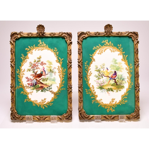 185 - A pair of English porcelain rectangular plaques attributed to Coalport, circa 1840 the deep sea gree... 