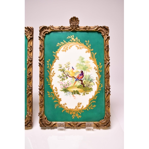 185 - A pair of English porcelain rectangular plaques attributed to Coalport, circa 1840 the deep sea gree... 