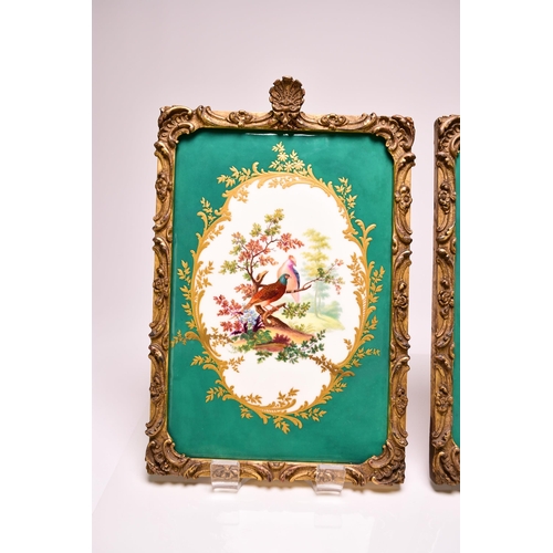 185 - A pair of English porcelain rectangular plaques attributed to Coalport, circa 1840 the deep sea gree... 