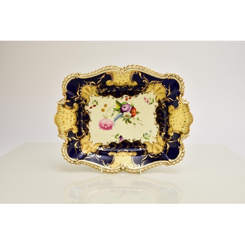 186 - A Coalport dessert service, circa 1830 pattern 2/341, cobalt and yellow border with hand-painted flo... 