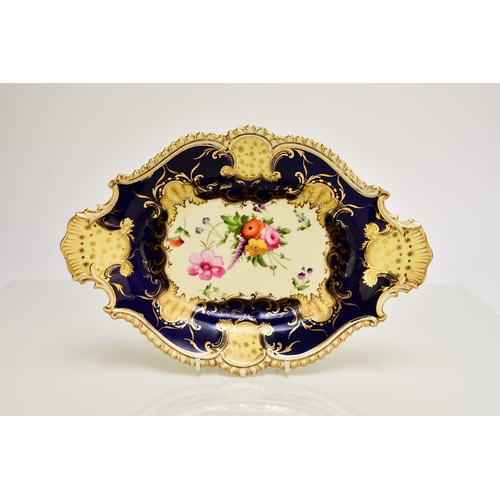 186 - A Coalport dessert service, circa 1830 pattern 2/341, cobalt and yellow border with hand-painted flo... 