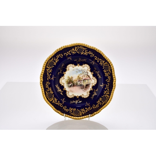 187 - A set of six Coalport dessert plates, early 20th century the cobalt border with elaborate raised and... 