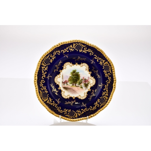 187 - A set of six Coalport dessert plates, early 20th century the cobalt border with elaborate raised and... 