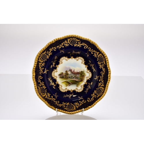 187 - A set of six Coalport dessert plates, early 20th century the cobalt border with elaborate raised and... 