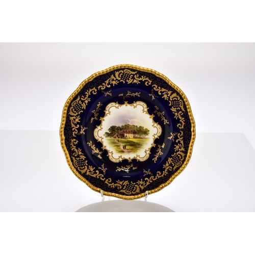 187 - A set of six Coalport dessert plates, early 20th century the cobalt border with elaborate raised and... 