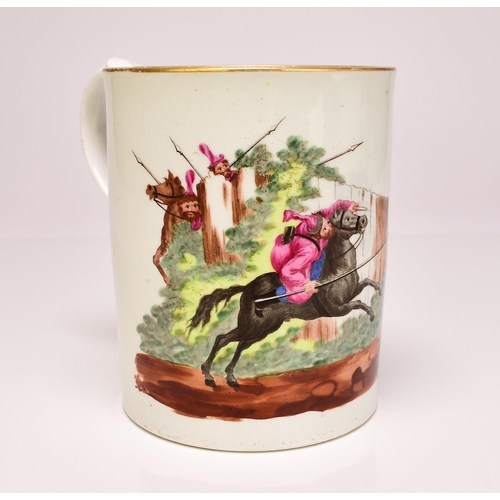 188 - Napoleonic Interest - A large Coalport mug, circa 1813 printed and hand coloured with a Cossack and ... 