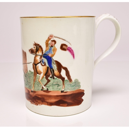 188 - Napoleonic Interest - A large Coalport mug, circa 1813 printed and hand coloured with a Cossack and ... 