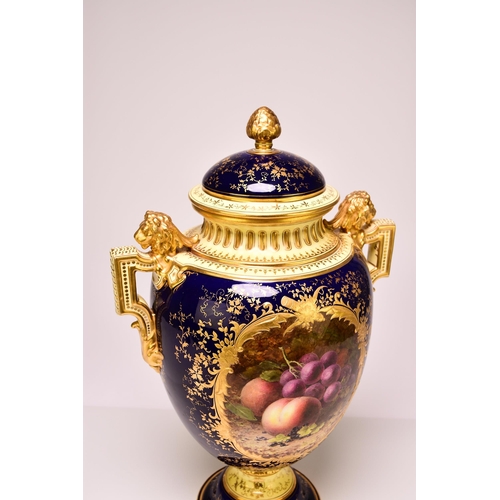 189 - A large and impressive Coalport vase and cover, early 20th century with unusual angular lion's head ... 