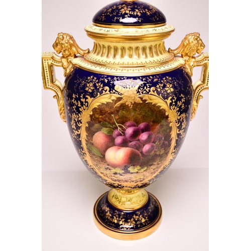 189 - A large and impressive Coalport vase and cover, early 20th century with unusual angular lion's head ... 