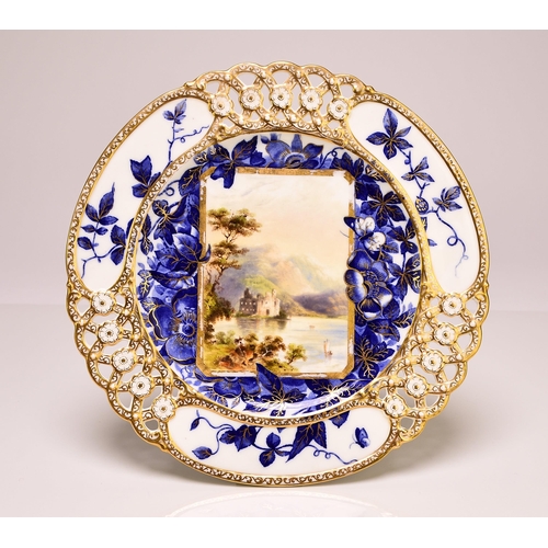 191 - A Coalport dessert service, circa 1870-80 comprising five plates and one low comport dish, finely de... 