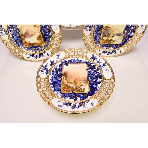 191 - A Coalport dessert service, circa 1870-80 comprising five plates and one low comport dish, finely de... 