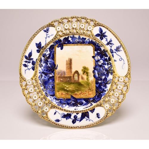 191 - A Coalport dessert service, circa 1870-80 comprising five plates and one low comport dish, finely de... 