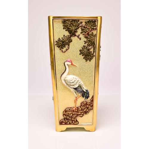 192 - A Coalport 'Aesthetic Movement' Japanese influence vase, circa 1885, of canted form with rectangular... 