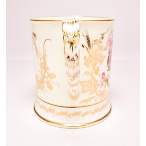 193 - A rare Coalport presentation loving cup, circa 1860 with feather moulded and gilt loop handles, prin... 