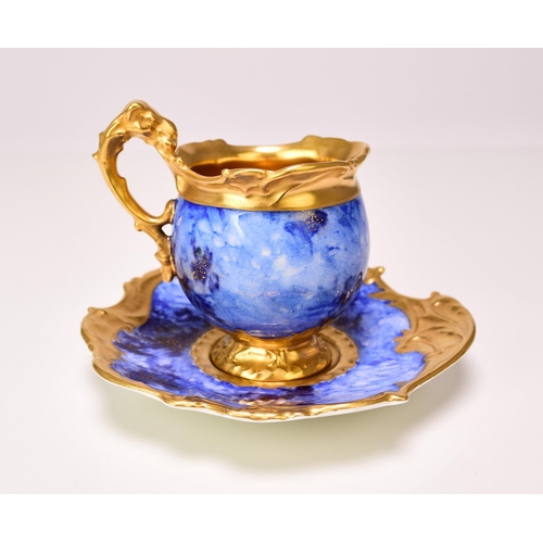 195 - A Coalport cabinet cup and saucer, late 19th/early 20th century blue simulated lapis lazuli ground w... 