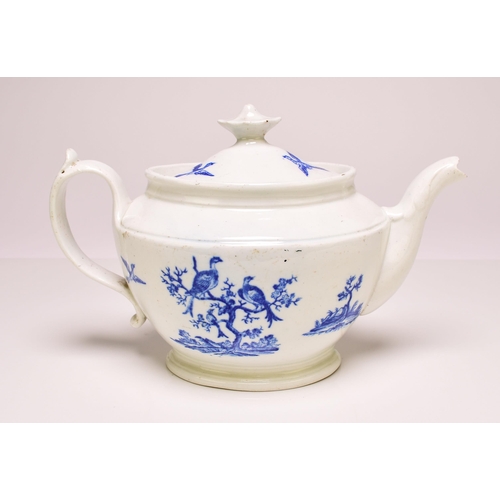 201 - A John Rose Coalport 'Birds in Branches' teapot and cover, circa 1810-15 transfer-printed in undergl... 