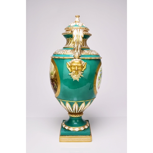 205 - A large Exhibition Quality Coalport vase and cover, circa 1855-60 of baluster form with a domed cove... 