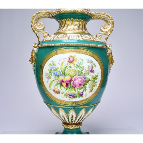 205 - A large Exhibition Quality Coalport vase and cover, circa 1855-60 of baluster form with a domed cove... 