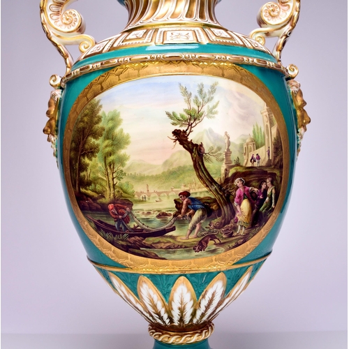 205 - A large Exhibition Quality Coalport vase and cover, circa 1855-60 of baluster form with a domed cove... 