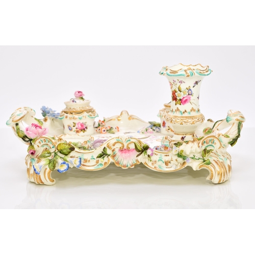 208 - A Coalport 'Coalbrookdale' porcelain writing set or deskstand, circa 1835 of twin-handled form, with... 