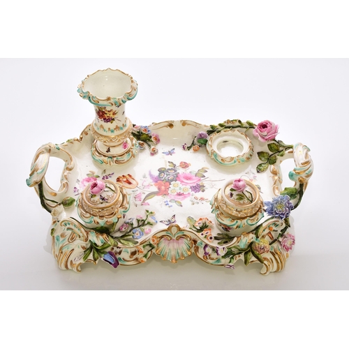 208 - A Coalport 'Coalbrookdale' porcelain writing set or deskstand, circa 1835 of twin-handled form, with... 