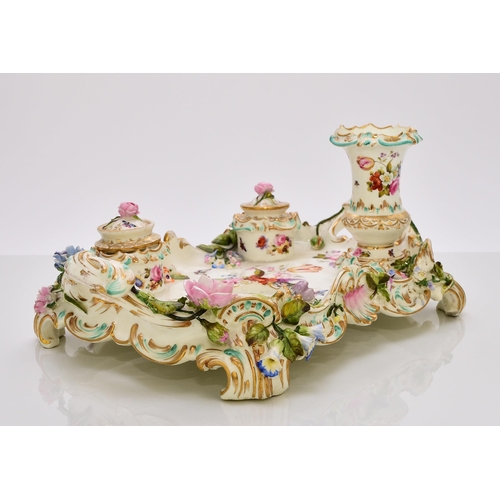 208 - A Coalport 'Coalbrookdale' porcelain writing set or deskstand, circa 1835 of twin-handled form, with... 