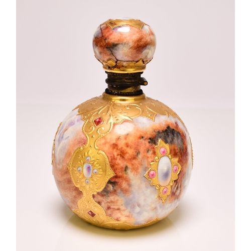 209 - A Coalport faux 'agate' perfume bottle and stopper, circa 1895-1900 of circular form with a ball sto... 