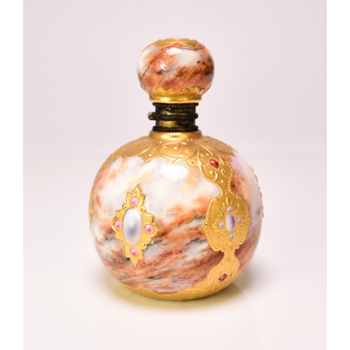 209 - A Coalport faux 'agate' perfume bottle and stopper, circa 1895-1900 of circular form with a ball sto... 