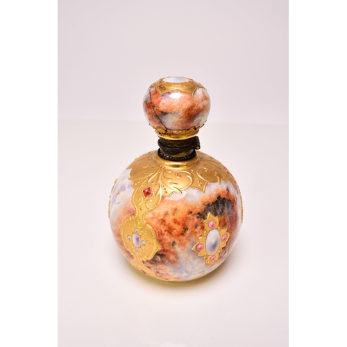 209 - A Coalport faux 'agate' perfume bottle and stopper, circa 1895-1900 of circular form with a ball sto... 