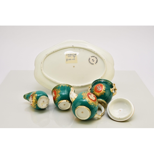 214 - A Coalport cabaret service, circa 1860 comprising tray, cream jug, tea bowl, teapot and cover, twin-... 