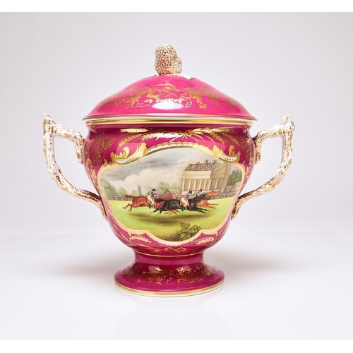 219 - HORSE RACING - A Coalport trophy cup with cover for Pains Lane Races, September 27th 1853, in the fo... 