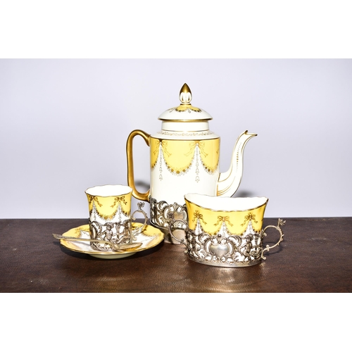 224 - A Coalport cased silver mounted coffee service, hallmarked for Jay, Richard Attenborough Co Ltd, Che... 